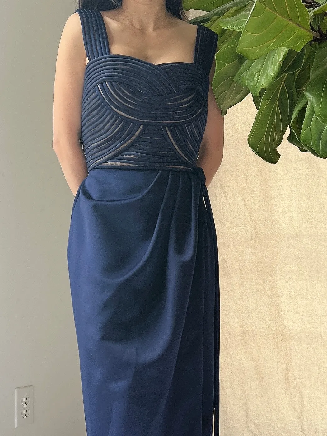 Vintage Victor Costa Ribbon Woven Bodice Dress - S/4/6