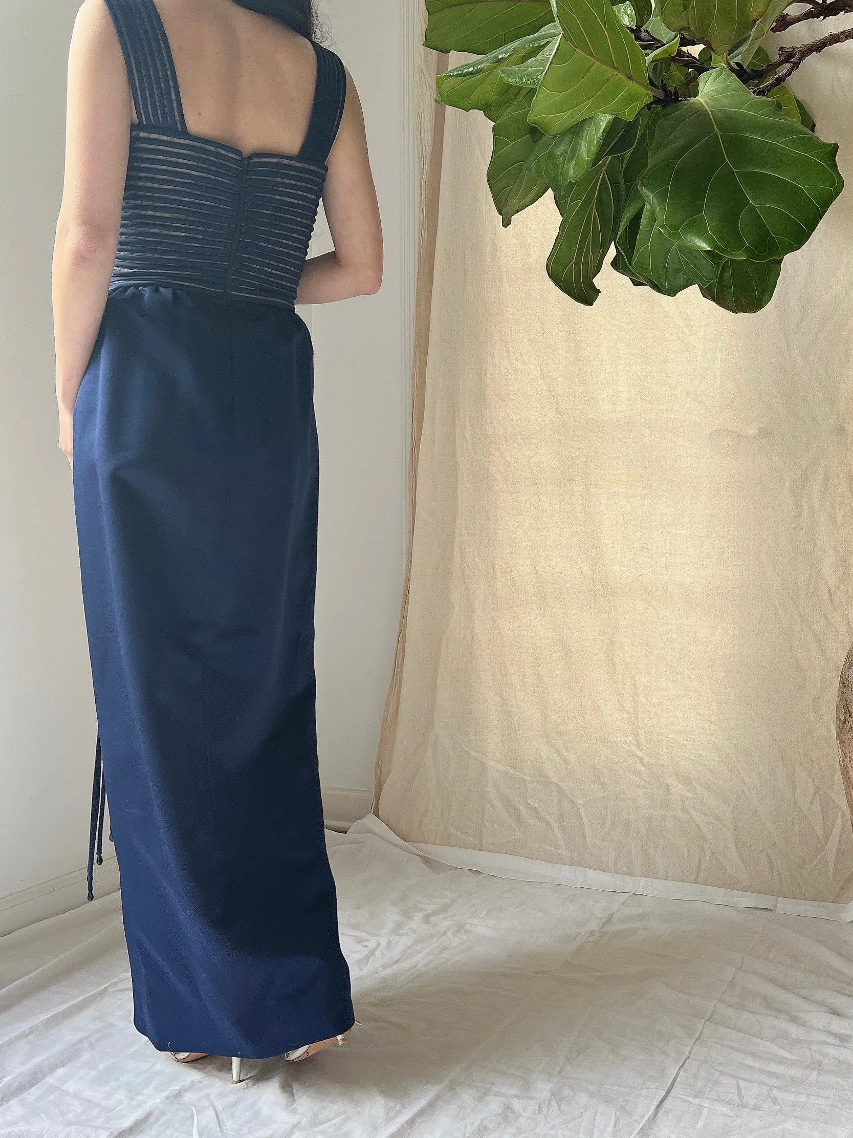 Vintage Victor Costa Ribbon Woven Bodice Dress - S/4/6