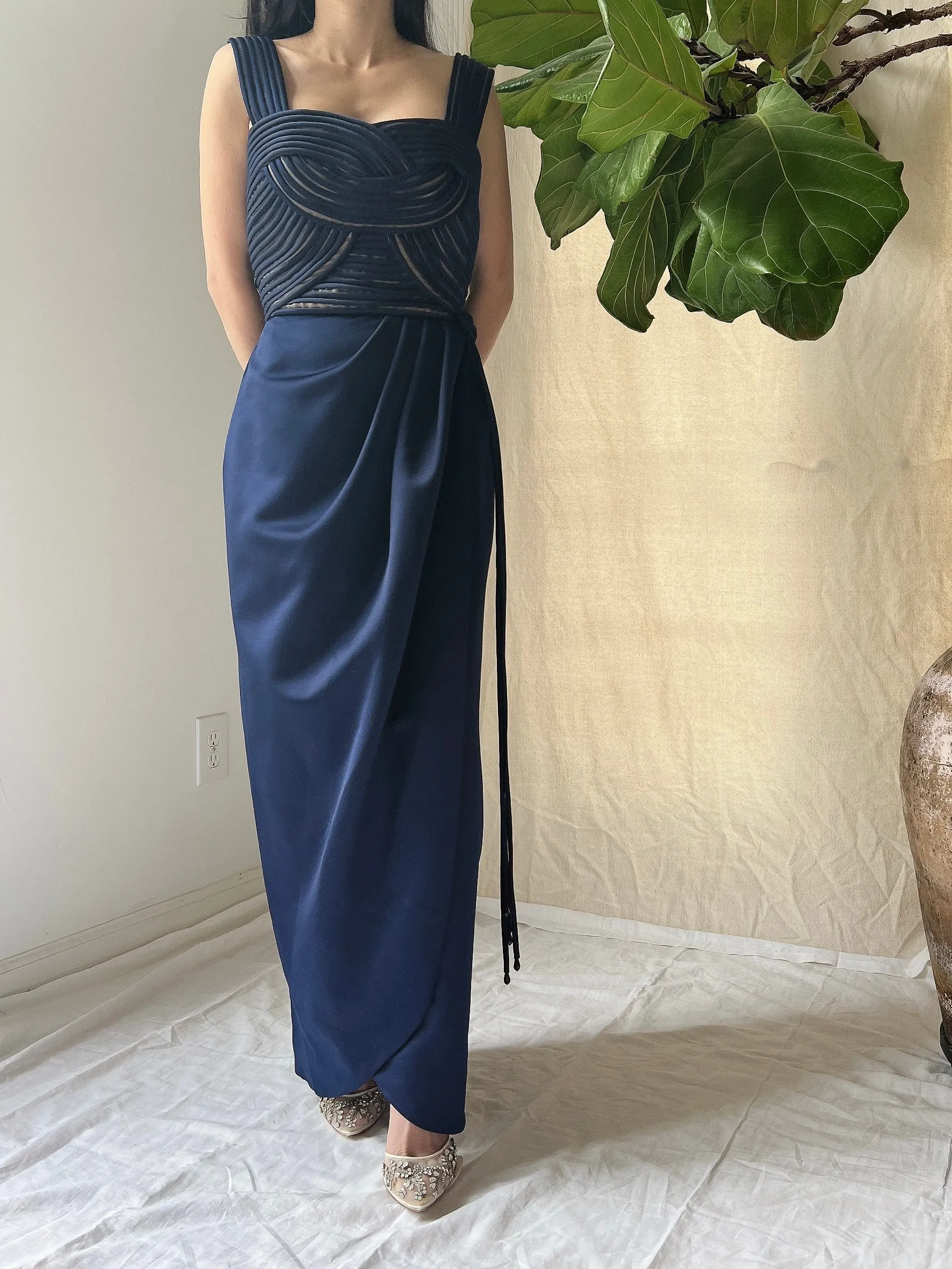 Vintage Victor Costa Ribbon Woven Bodice Dress - S/4/6