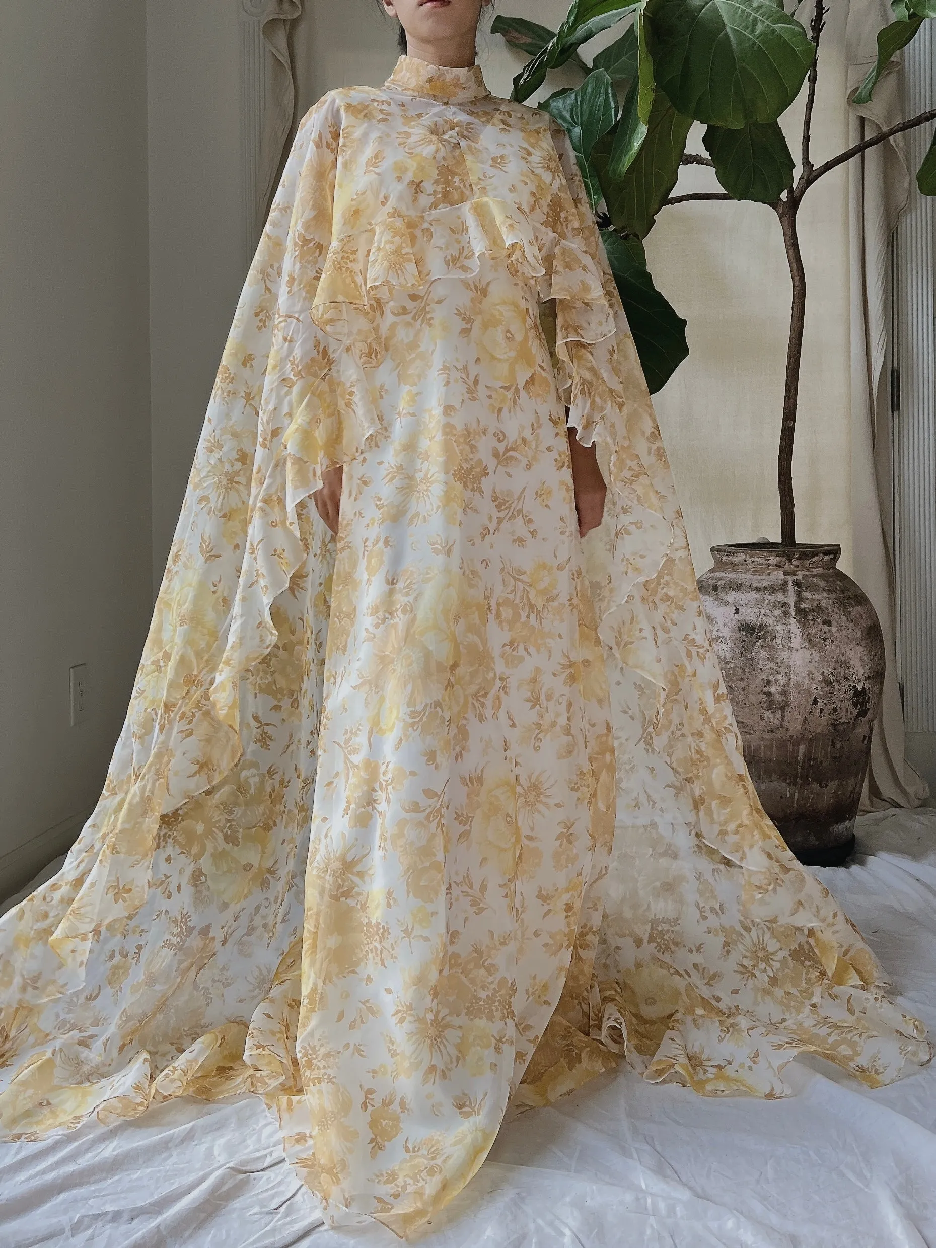 Vintage Voile Cape Dress - S/M