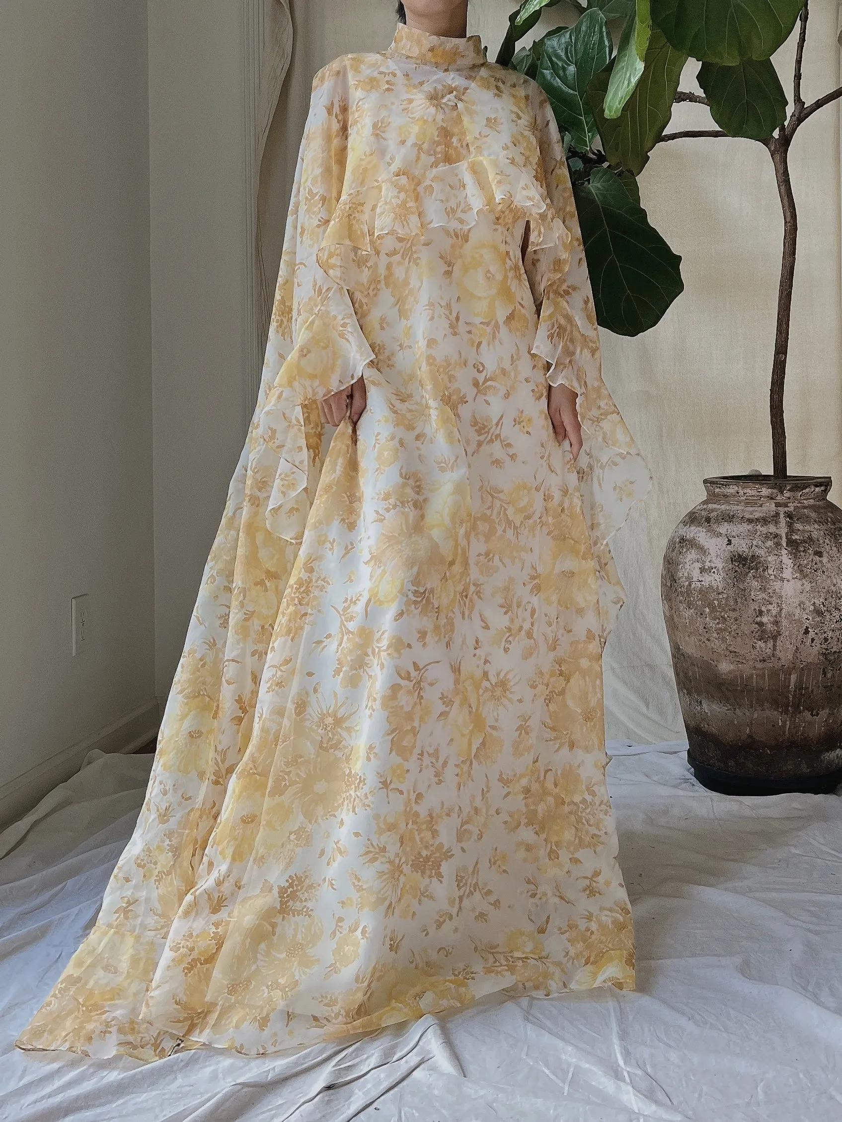 Vintage Voile Cape Dress - S/M
