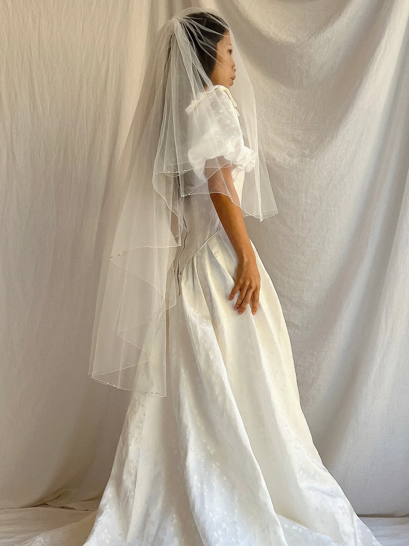 Vintage Waltz Ivory Crystal Trimmed Veil