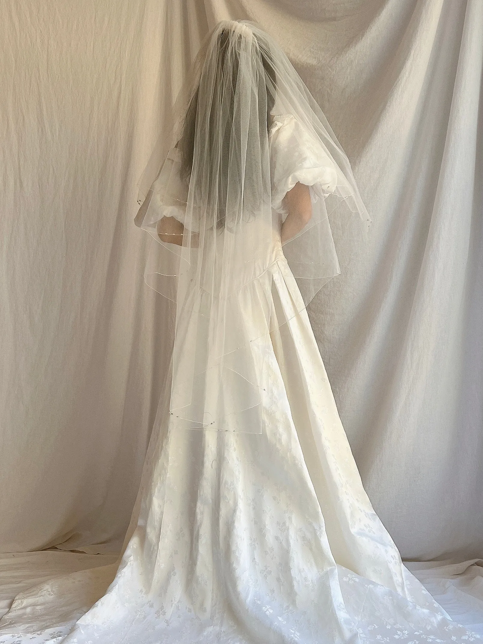 Vintage Waltz Ivory Crystal Trimmed Veil