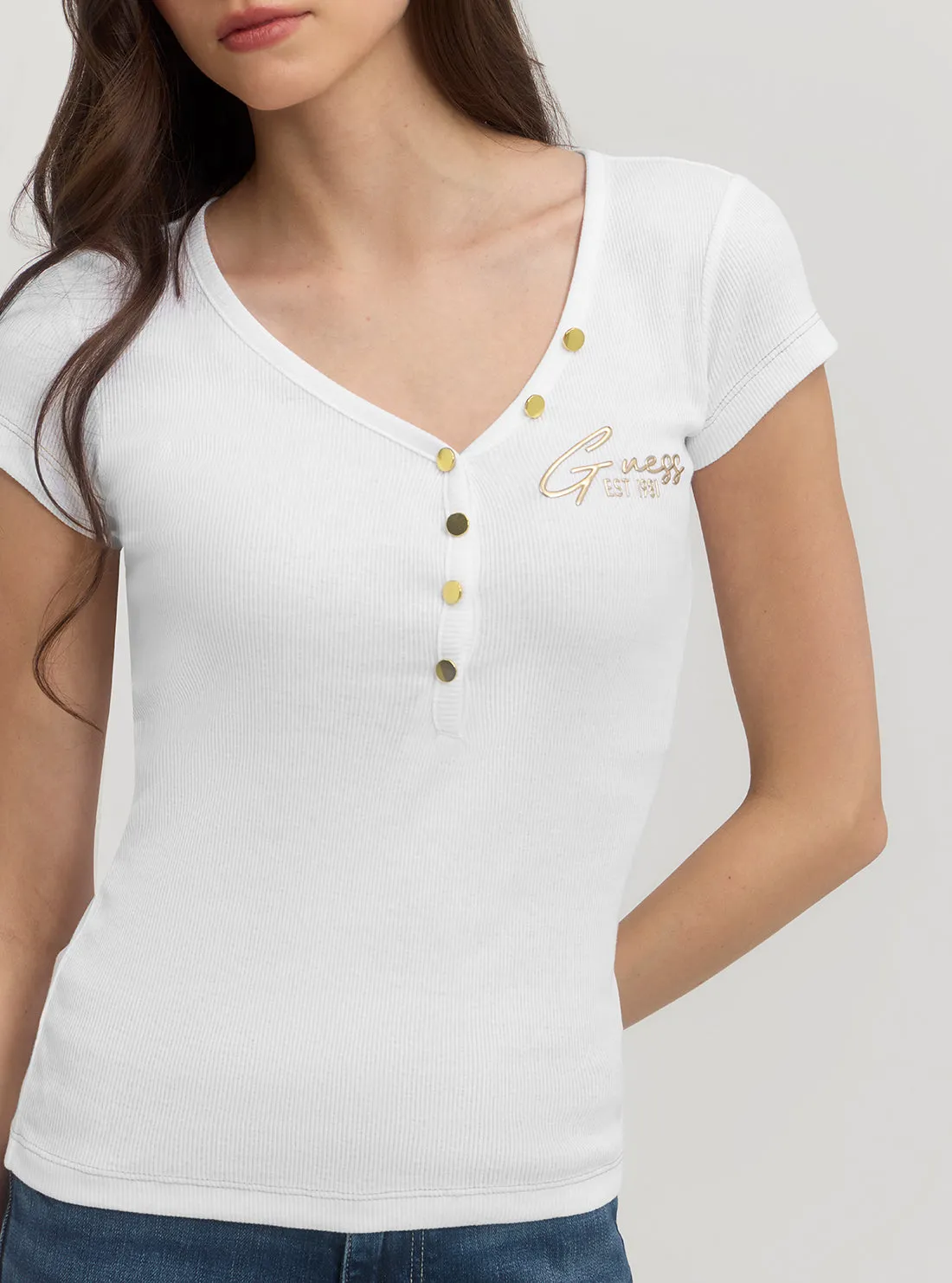 White Henley Olympia Top