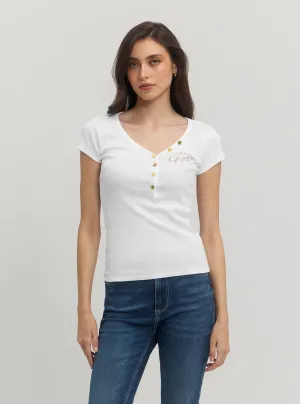 White Henley Olympia Top