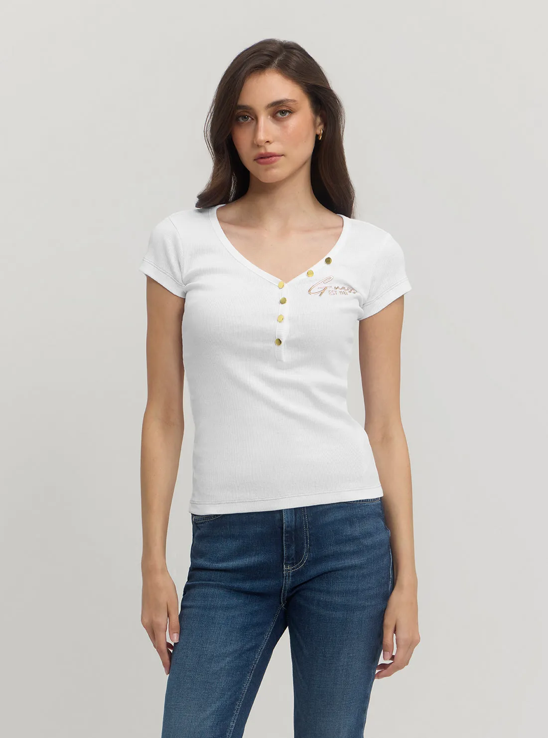 White Henley Olympia Top