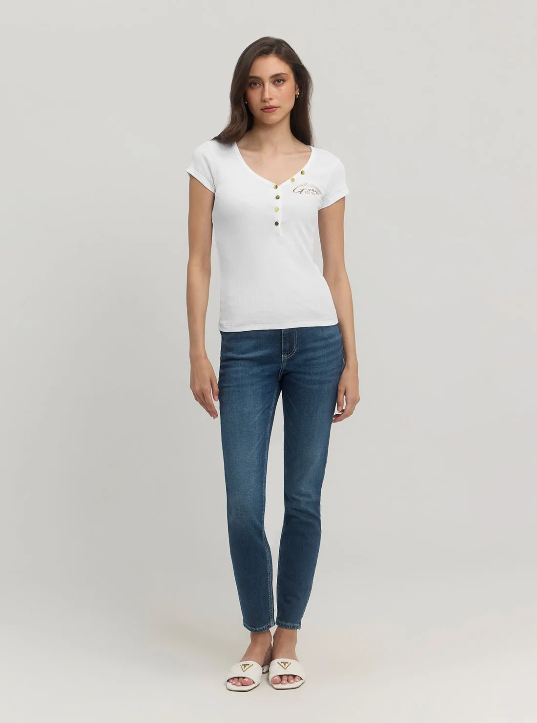 White Henley Olympia Top