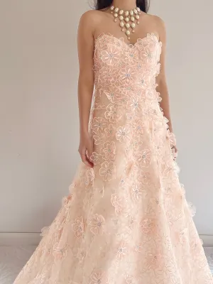 Y2K Peach Floral Applique Gown - S/6