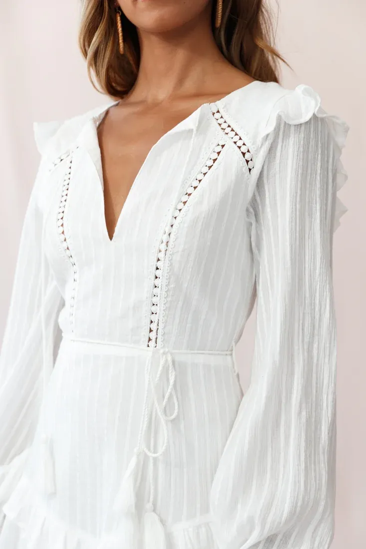 Yours Truly Bell Sleeve Ruffle Dress White